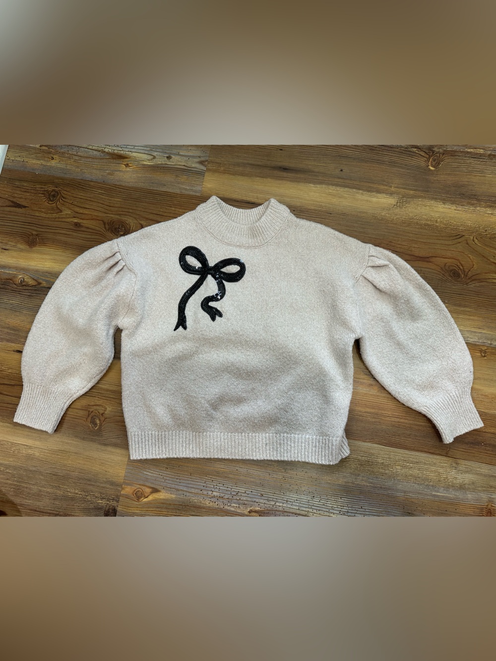The Children's Place Cream Puff-Sleeve Crewneck Sweater with Black Script
